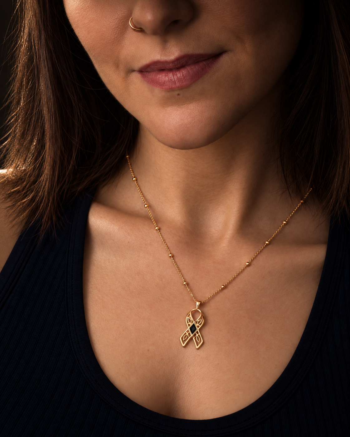 You are brave ~ Gold Ribbon Necklace