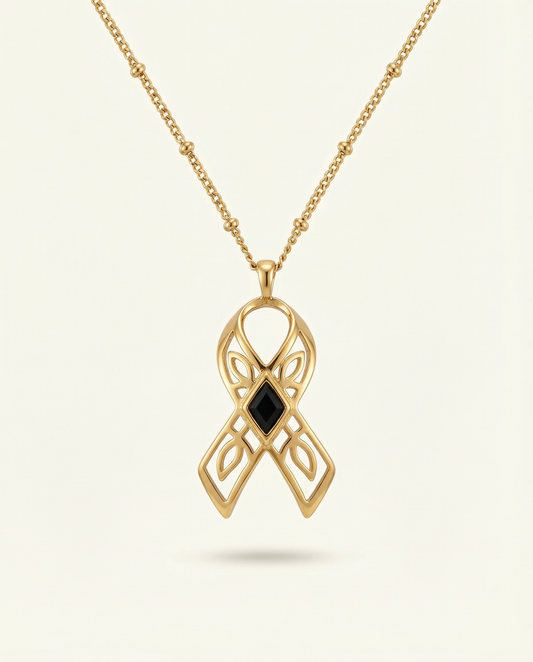 You are brave ~ Gold Ribbon Necklace