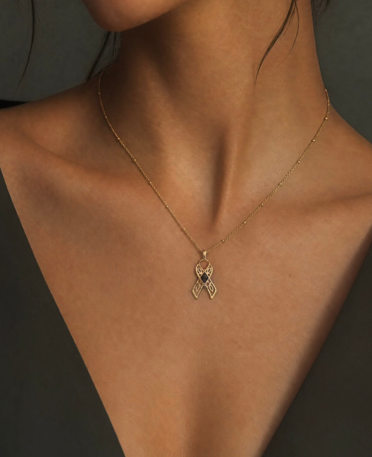 You are brave ~ Gold Ribbon Necklace