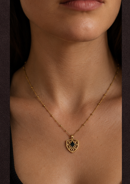 You are resilient ~ Gold Shield Necklace