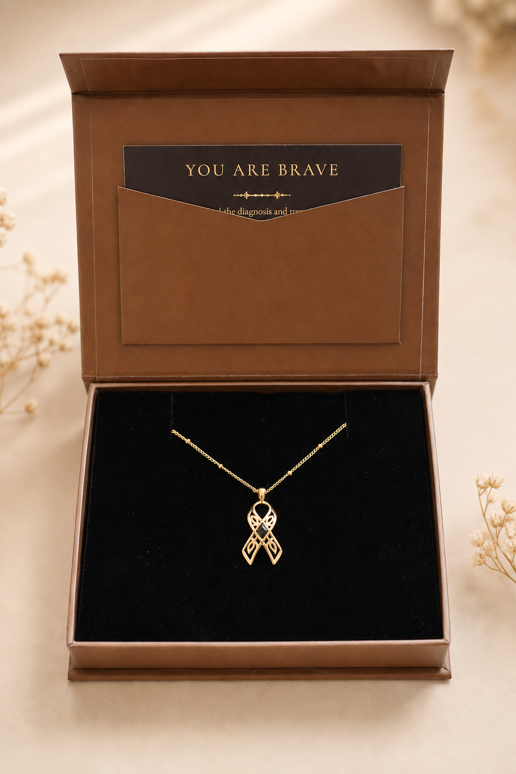 You are brave ~ Gold Ribbon Necklace