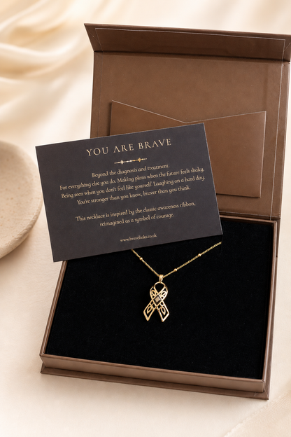 You are brave ~ Gold Ribbon Necklace