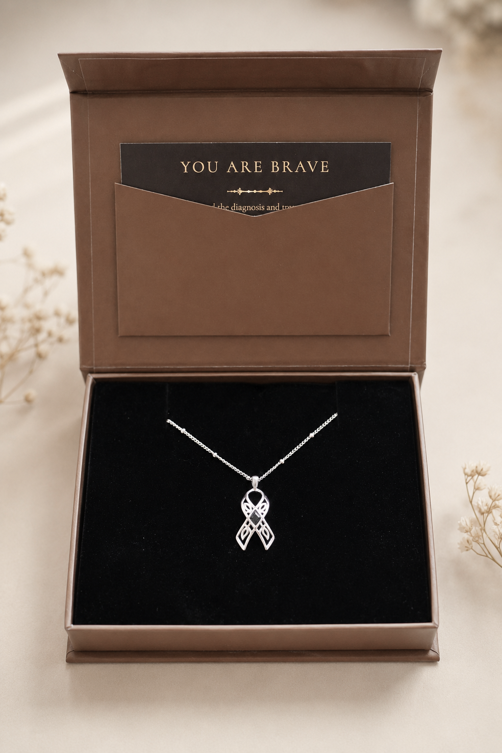You are brave ~ Silver Ribbon Necklace