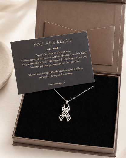 You are brave ~ Silver Ribbon Necklace