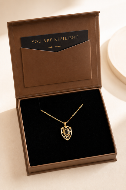 You are resilient ~ Gold Shield Necklace