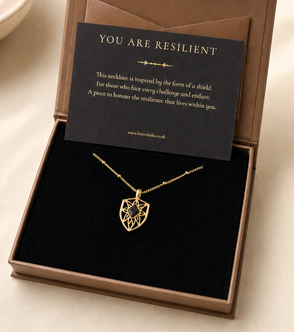 You are resilient ~ Gold Shield Necklace