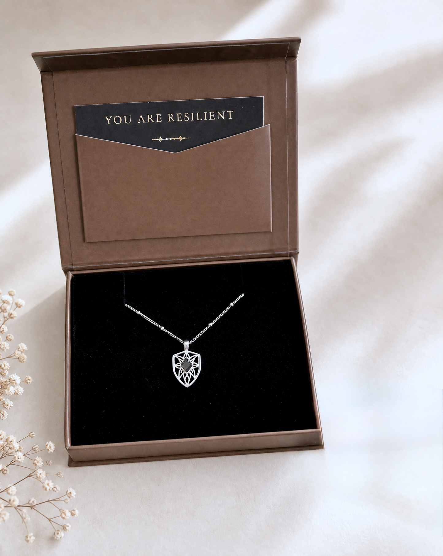 You are resilient ~ Silver Shield Necklace